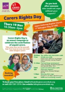 Flyer showing information about the Carers Rights Day 2026 event.